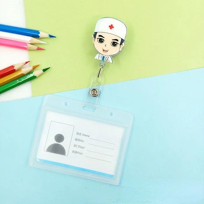 transparent Plastic Doctor Nurse ID Card Sleeve Badge Card Cover Retractable Badge Card Holder cover Protector