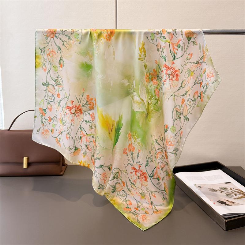 Floral Print Silk Square Scarf Women Neckerchief Female Foulard Headscarf Hijab Bandana Soft Hand Bag Ribbon Decorate Neck Ties