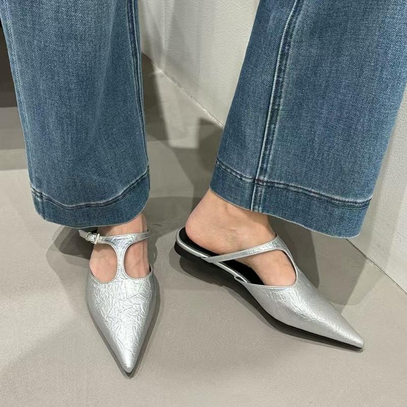 Fashion SUOJIALUN 2025 Summer New Brand Women Slipper Fashion Pointed Toe Ladies Elegant Muled Soft Flat Heel Outdoor Dress Sandal Slide
