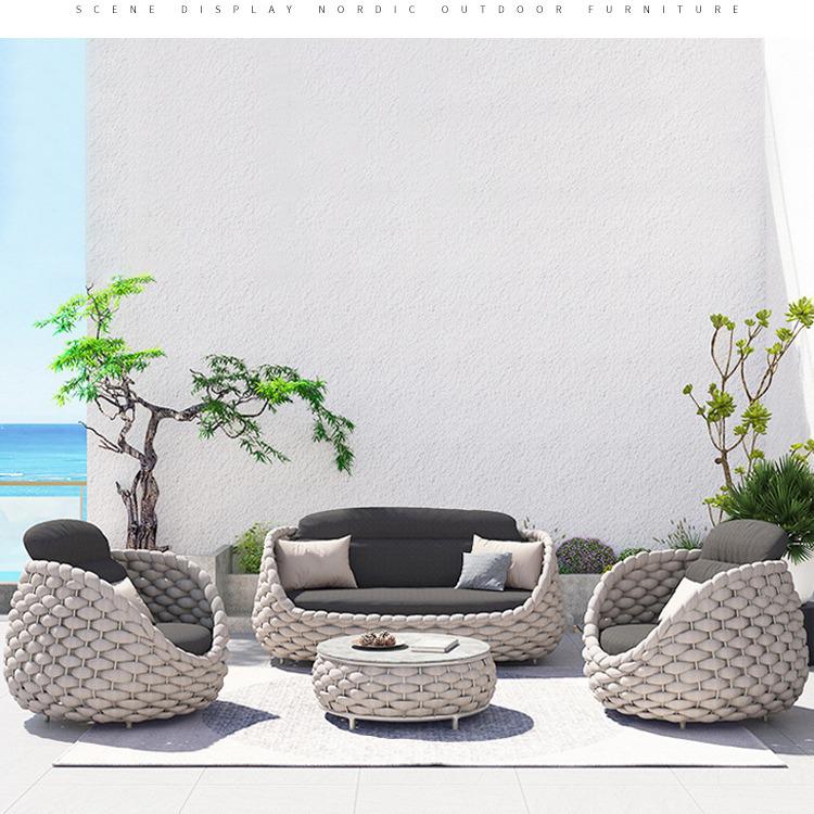 Rattan Weave Outdoor Sofa Set for Garden Terrace and Sunroom