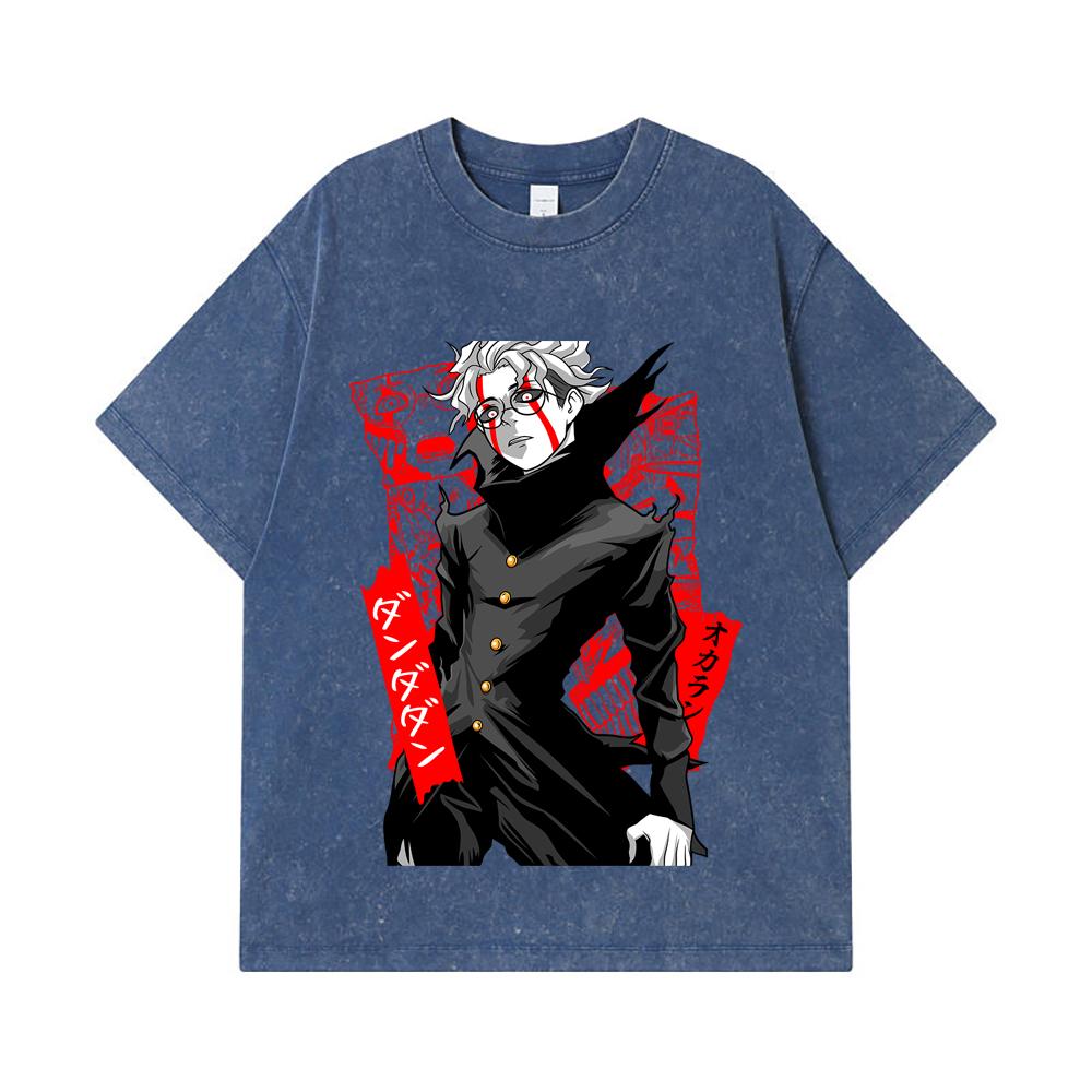 

275 GSM Washed T-shirts 100% Cotton Dandadan V35 Okarun Print Unisex Heavy Cotton T Shirt 2XL королівський синій колір