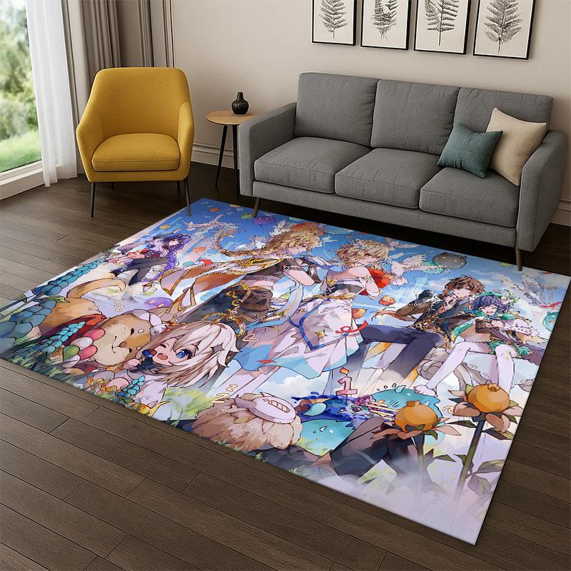 New Genshin Impact Cartoon Game Carpet Rug for Bedroom Living Room Sofa Playroom Doormat Home Decor,Kid Area Rug Non-slip Gift