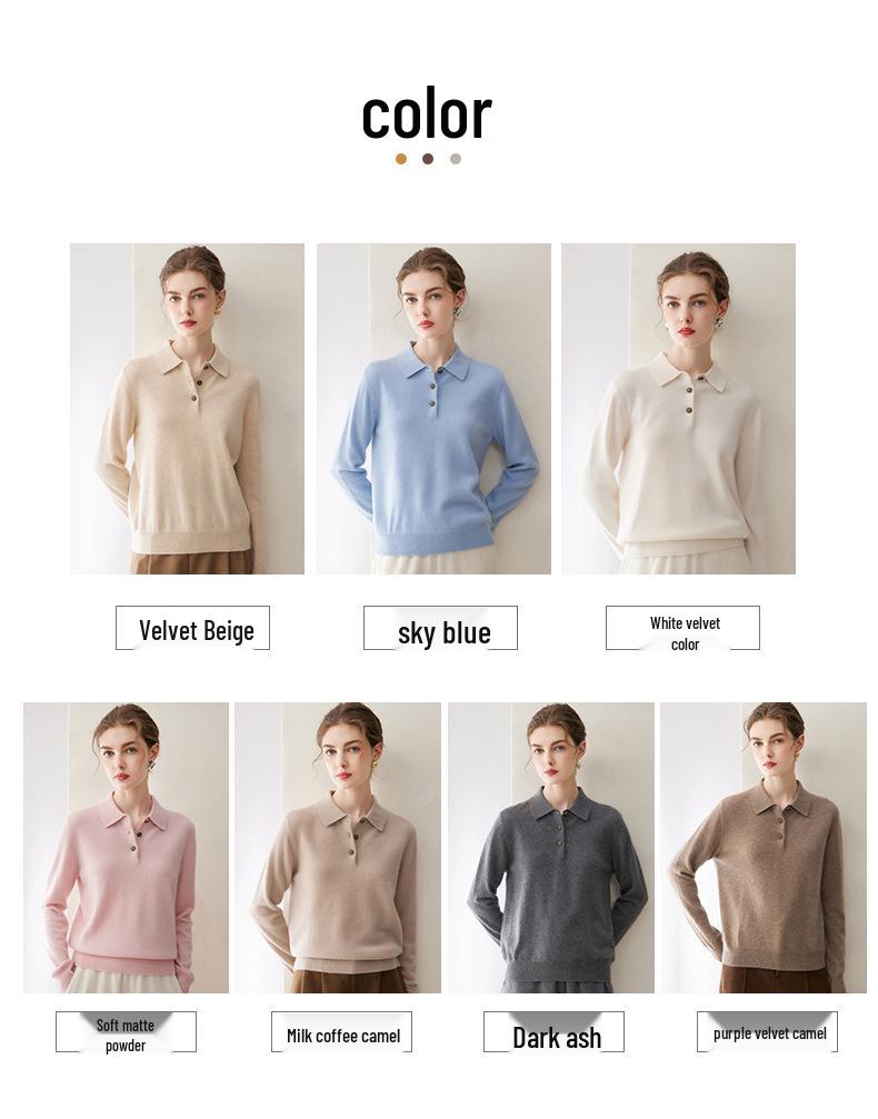 Kang Sai Ni 100% Cashmere Women's POLO Collar Sweater - Versatile, Fashionable Knitwear