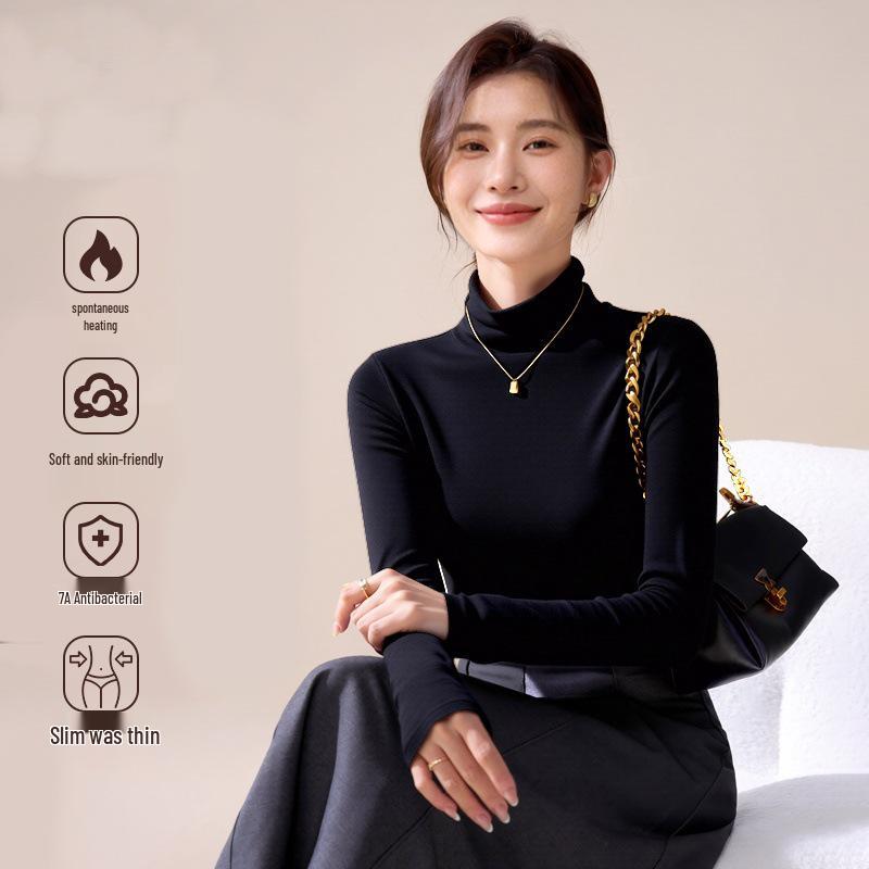 

2025 Women s Autumn/Winter High Neck Slim Fit Plush Lined Base Layer Shirt XL