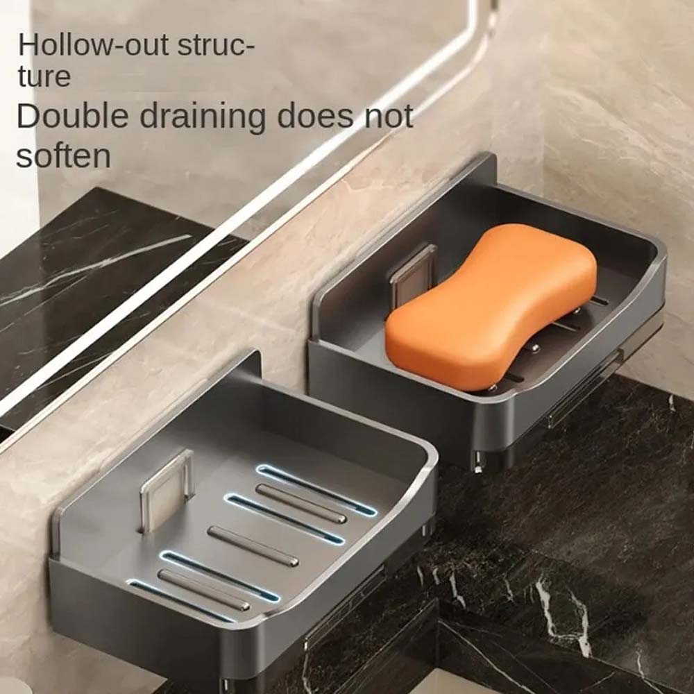 1PC Wall-mounted Perforation-free Soap Box Bathroom Drain Rack Suitable for Bathroom and Kitchen