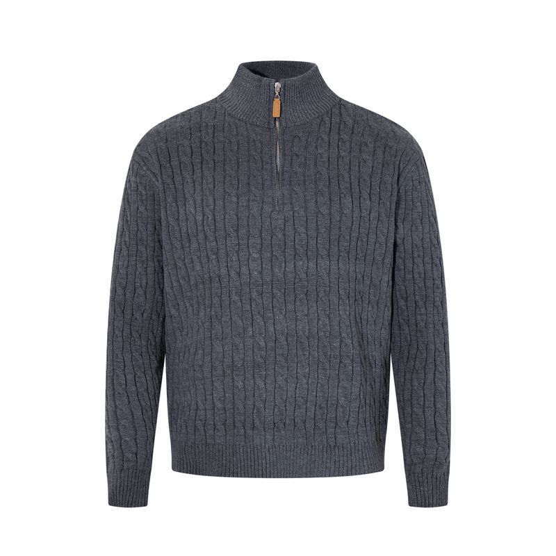 Kisko Simple American-Style Cable Knit Half-Zip Lazy Knit Sweater for Men and Women, High-End Casual Pullover Sweater Trendy