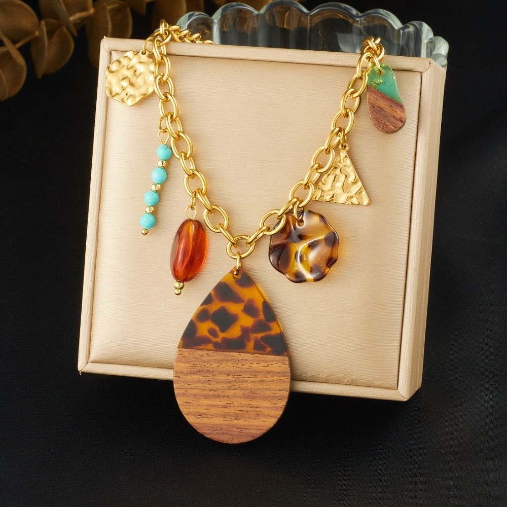 Gold Tone Multi Pendant Necklace Multi Charms Boho Jewelry Statement Chain Necklace  Daily Wear