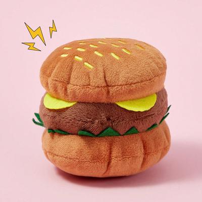 Squeaky Hamburger Shape Plush Dog Toys with BB Sound Bite Resistant Chewing Plush Toys for Teeth Grinding and Cleaning for Dogs