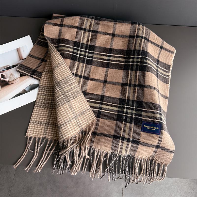 Classic British Style Autumn And Winter Plaid Warm Scarf Women'S Shawl Versatile Commuter Fringed Fine Sand Imitation Cashmere Scarf