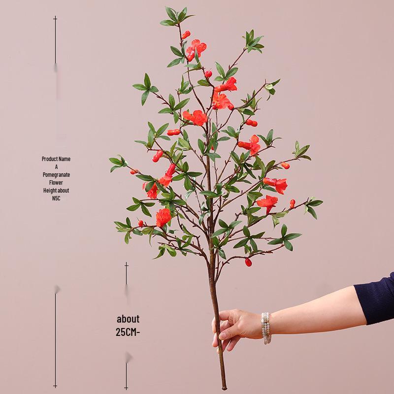 Artificial Pomegranate and Persimmon Fruit Flower Branch for Living Room or Entryway Decor