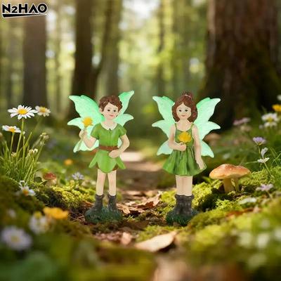 2pcs Funny Fairy Boy And Girl Statue, Fairy Garden Accessories, Resin Sculpture For Micro Landscape Flowerpot Lawn Yard Garden