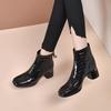 Autumn Winter Fleece-Lined Women's Ankle Boots Square Toe Leather Heeled Booties Fashion 2025 New Rock Trend Female Short Shoes