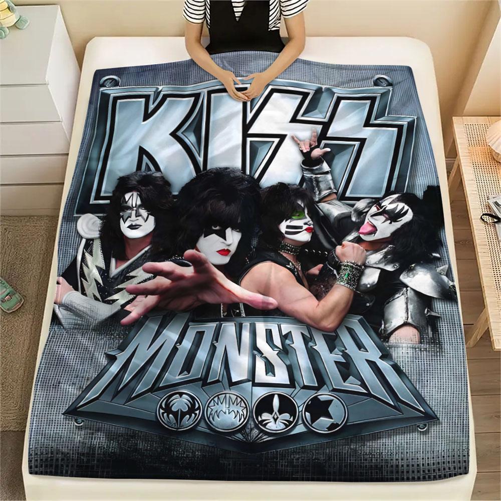KISS rock band printing Flannel Blanket Bedroom Sofa Camping Warm blanket Gifts for family and friends-MJ002