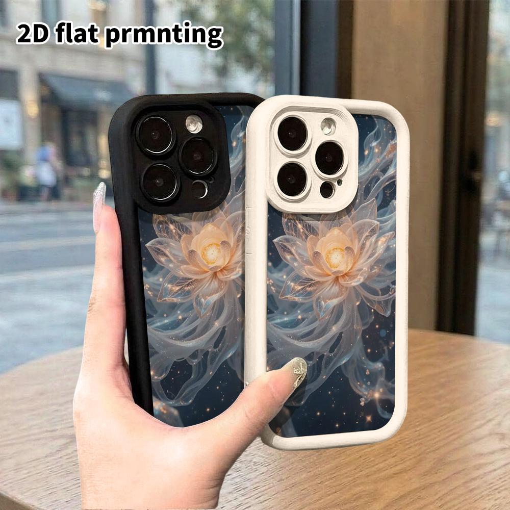 Phone Case: 2D Flat Design Suitable for iPhone 18 17 16 15 14 13 Pro Tiered Protective Case, Crystal Lotus, Christmas and Halloween Gifts