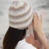 Women's Winter Color Block Striped Faux Fur Fluffy Beanie