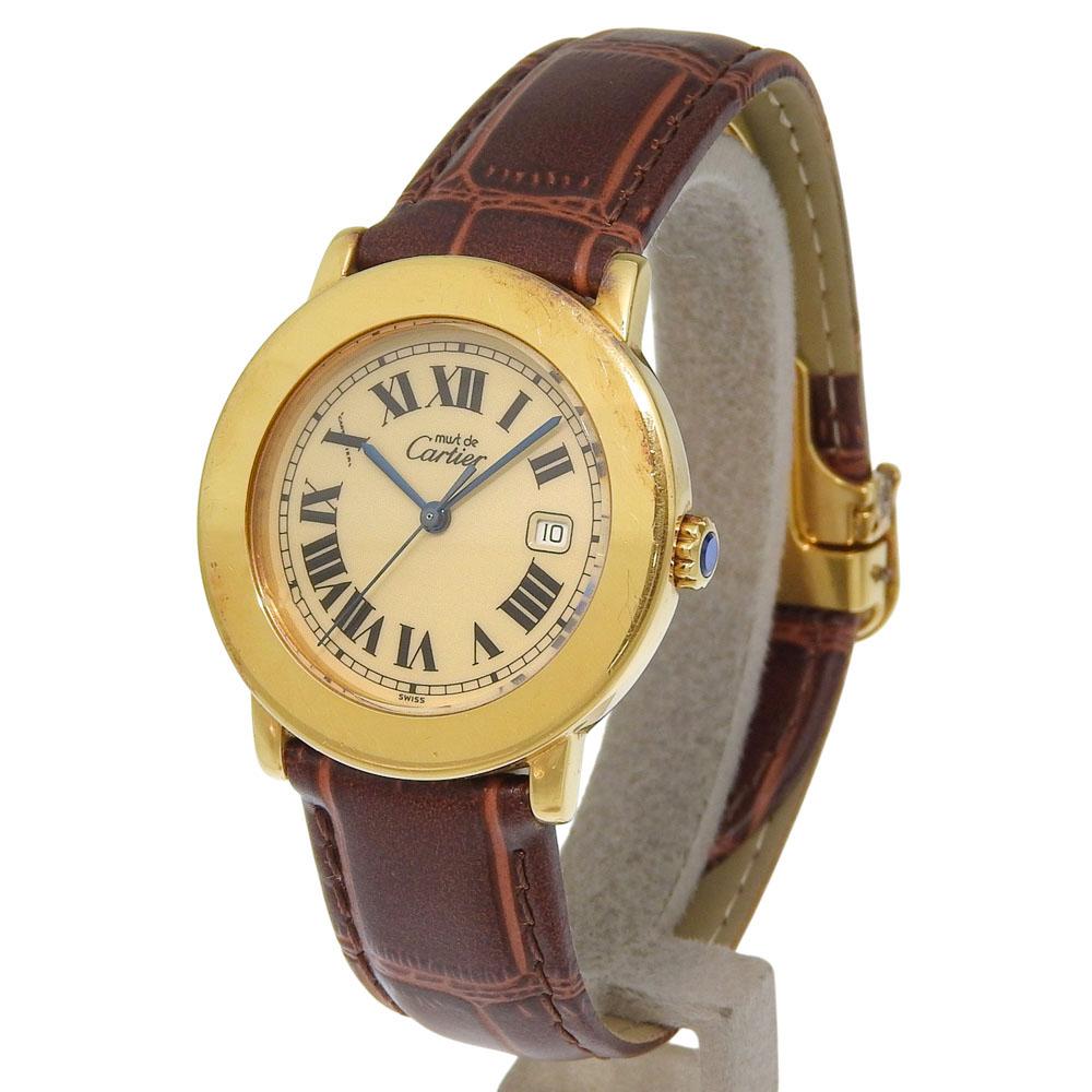 CARTIER Must Rondo Watches W1006822 IvoryDial Plated Gold/leather Quartz Analog display unisex Used