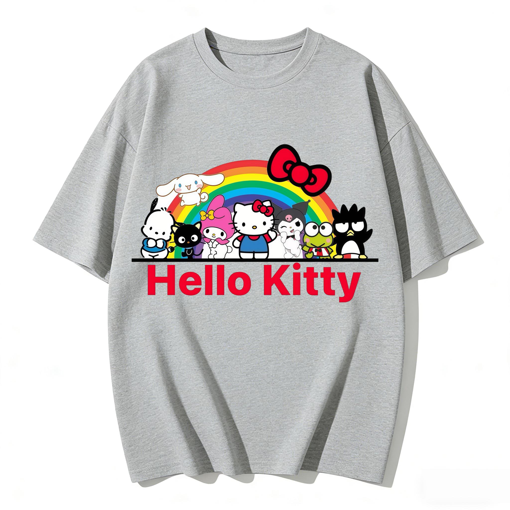 

Cute Hello Kitty Sanrio Friends Rainbow Print Tshirt Casual Short Sleeve Tees Mom and Daughter Sweet Family Matching Outfits S
