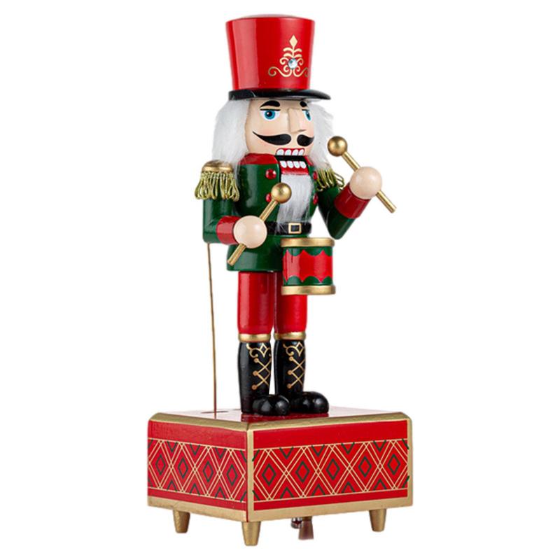 Christmas Ornaments Wooden Nutcracker Soldier Cartoon Character Music Box Home Tabletop Decoration Holiday Gifts