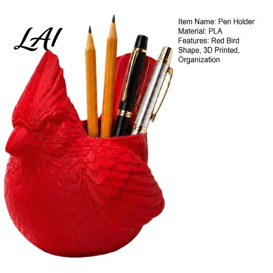 Thick Texture Pen Holder 3D Printed Red Bird Holder Cute Animal Pencil for Desk Storage Cup Desktop Organizer Pencils Makeup Brushes Stationery