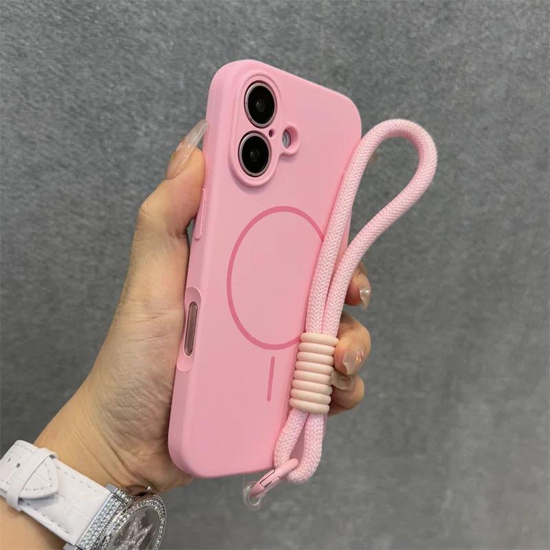 Original Candy Flüssigsilikon Magsafe Hülle für iPhone 17 16 15 14 13 12 Pro Max Weiche Stoßfeste Magnetische Lanyard-Riemenabdeckung
