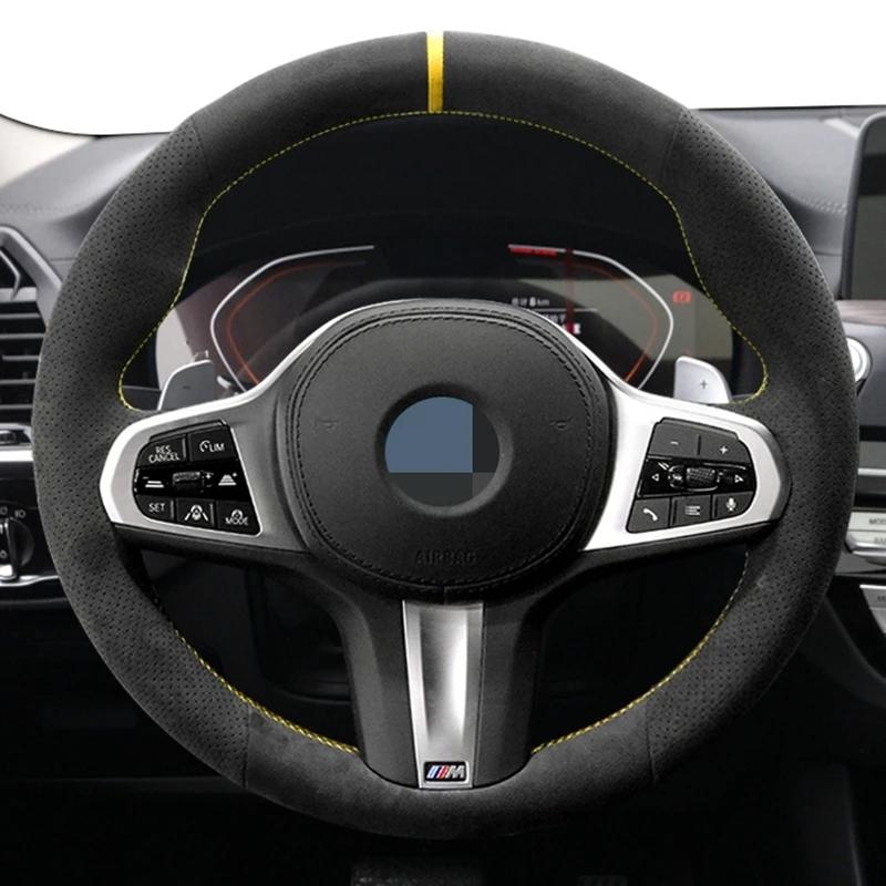DIY Schwarz Echtes Leder Wildleder Auto Lenkrad Abdeckung für BMW M Sport G30 G31 G32 G20 G21 X3 G01 x4 G02 X5 G05 G14 G15