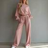 Women's Casual 2 Piece Outfit Set with Cropped Long Sleeve Sweatshirt and Wide Leg Pants
