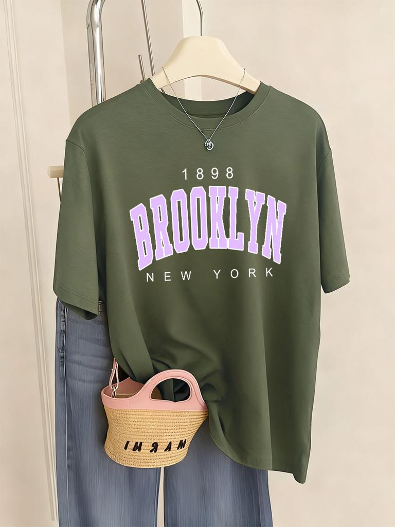 Brooklyn New York Letter Printed TShirts Women Basics Soft Short Sleeve Tops ONeck Loose T Shirts Summer Casual Womans Clothes