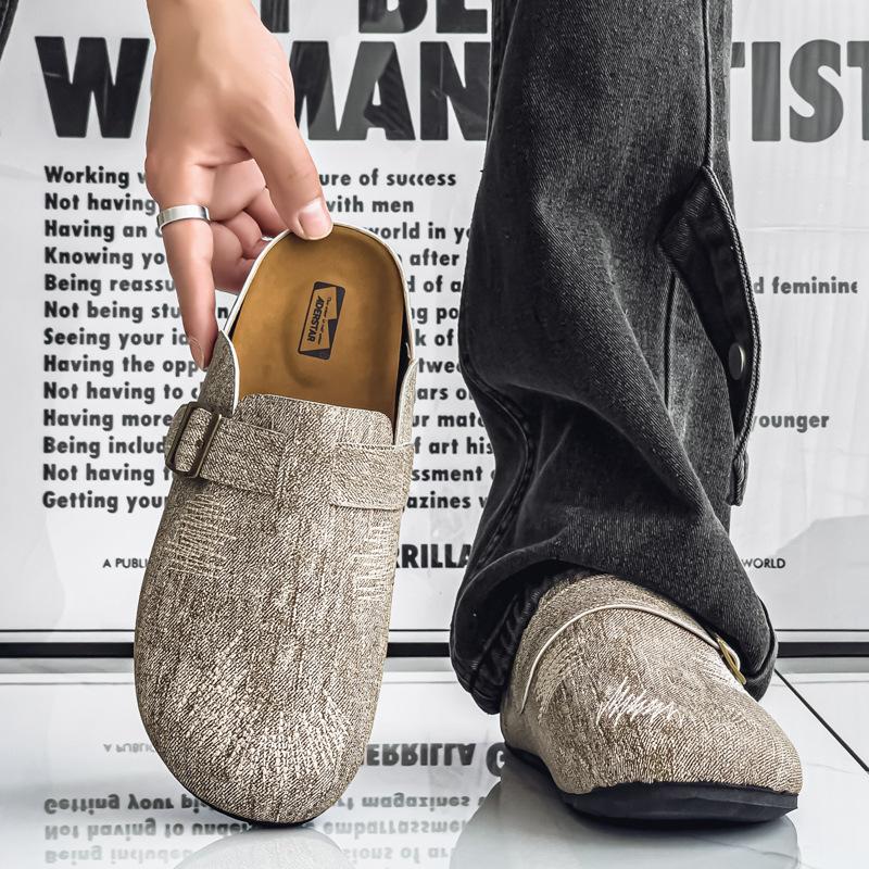 

Новые мужские тапочки нишевые манговая голова низкий верх полушлепки ленивые одинарные педальные туфли 39 песочный