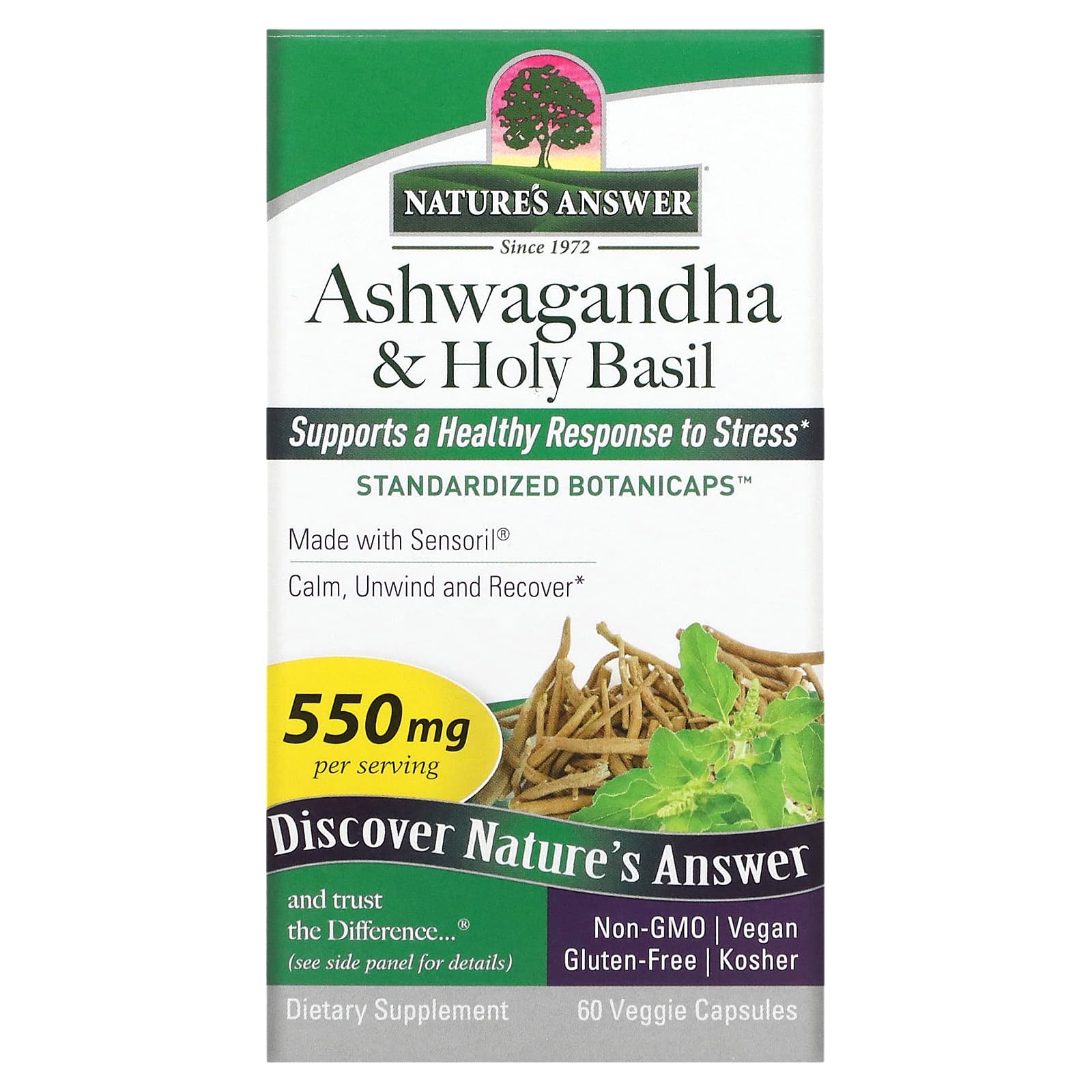 

Nature s Answer, Ashwagandha and Holy Basil, 550 mg, 60 Veggie Capsules