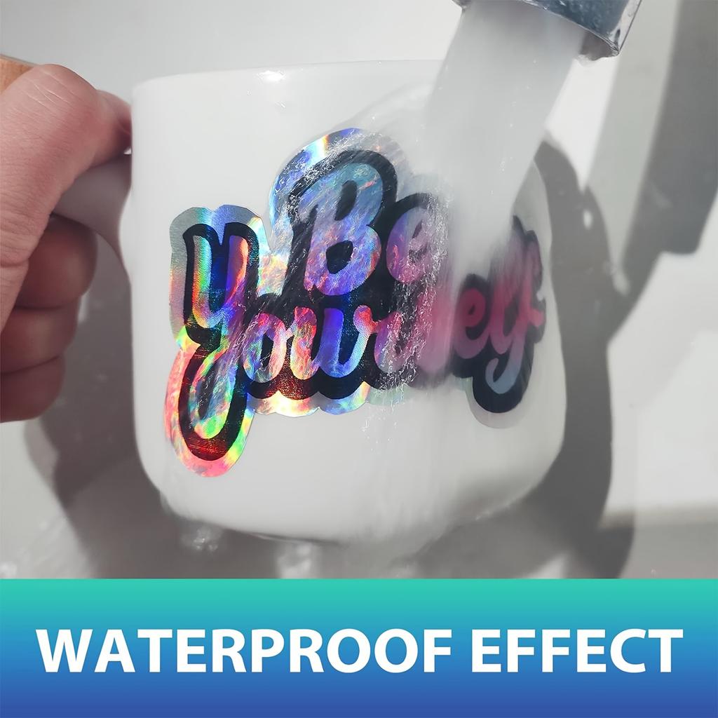10 Sheets of Rainbow Holographic Vinyl Sticker Paper - Waterproof, Glossy, Quick-Drying, Compatible with Inkjet & Laser Printer