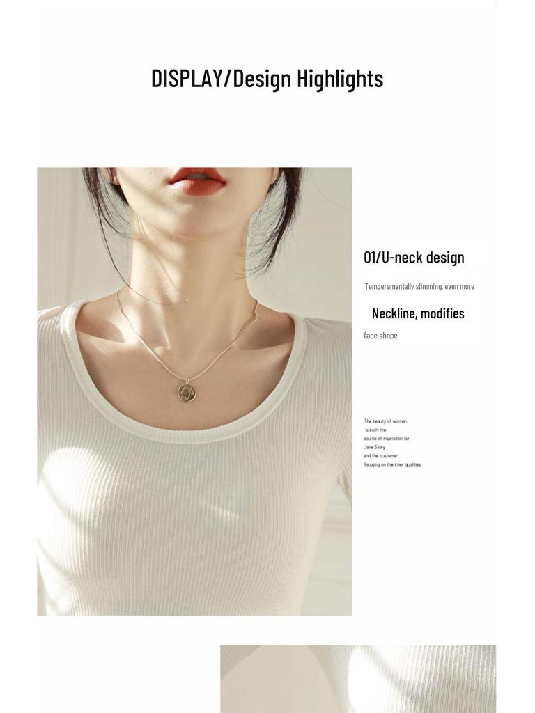 Women's Modal Low-Neck Backless Slim Fit Long-Sleeve Plus Velvet Tee for Autumn and Winter