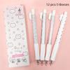 12 pcs/set 0.5mm Fine Tip Retractable Gel Pens Smooth Writing Black Kawaii Floating Cat Pens Quick Dry Ink Press-Type