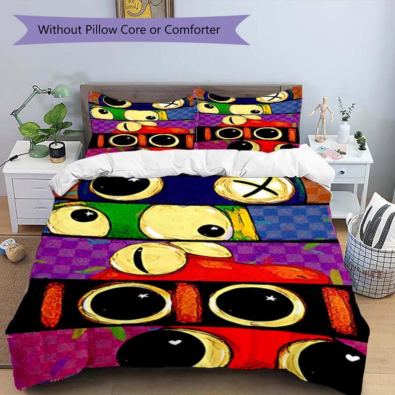 3pcs Duvet Cover Set (1*Duvet Cover + 2*Pillowcase, Without Core), Game Rainbow Friends Print Bedding Set, Bedroom Decor, All‑Season, Birthday Gift