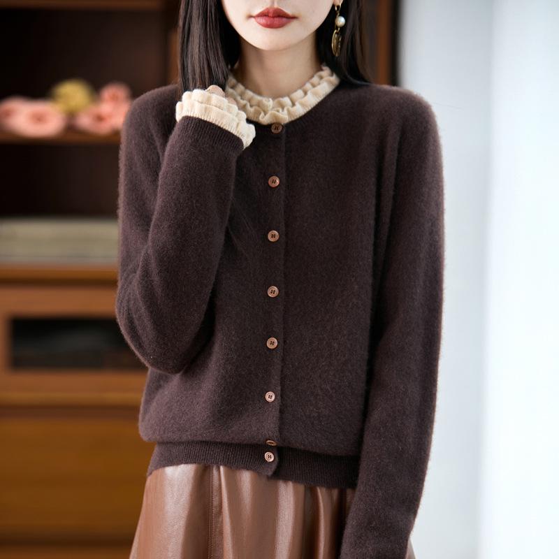 Podzim/Zima 2025 Dámský nadměrný luxusní vlněný pletený kardigan - Svršek svetr s dlouhým rukávem