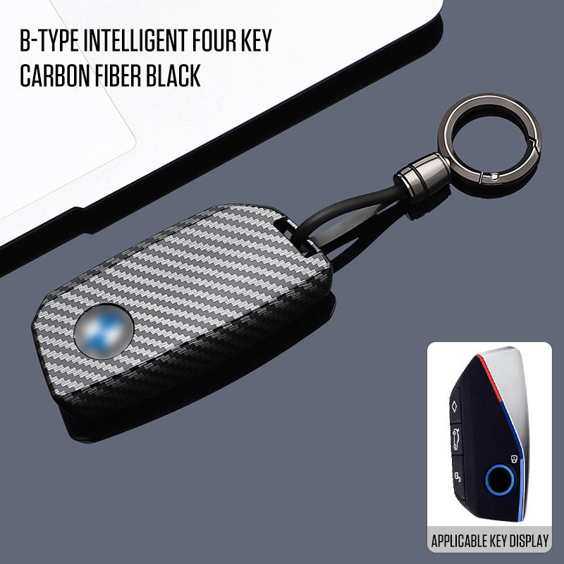 ABS Carbon Style Car Key Case Cover Fob Keychain for BMW 7 Series X7 I7 IX 740LI Alcantara Remote Protection Shell Skin Holder