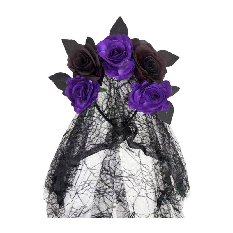 Rose Lace Headband for Women, Gothic Costume Headpiece for Halloween Parties, Cosplay Styling, Stage and Photo Looks