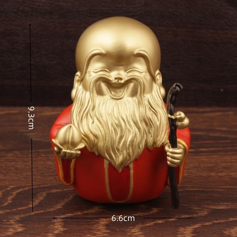 Brass Painting Oil Fu Lu Shou Of Handheld Desktop Creative Little God Of Wealth Figurine Craft Small Ornament