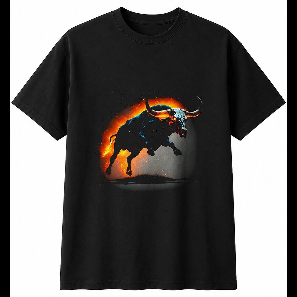 Bull Skull Glowing Gothic Mens T-Shirt Black 100% Cotton Printed Occult