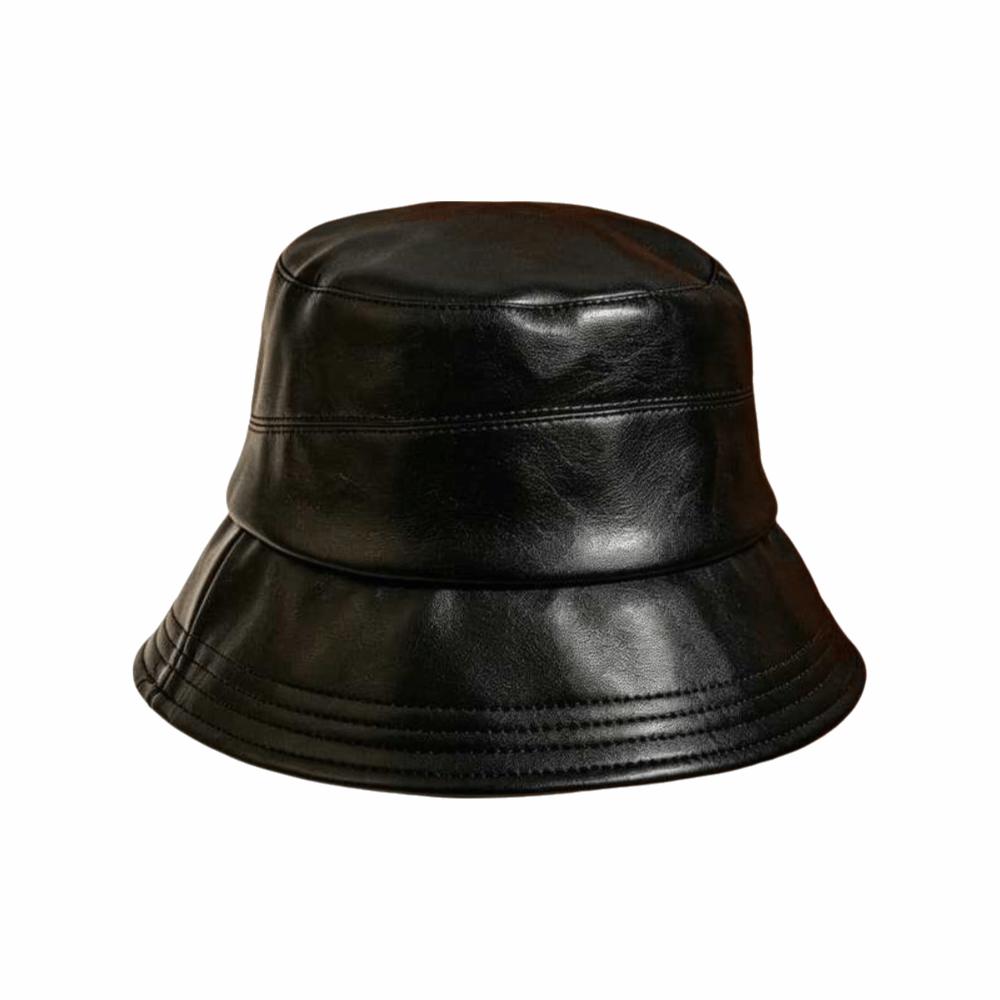 Solid Color Wide Brim Hat Lightweight PU Leather Hat Casual Sun Bucket Hat  Outdoor