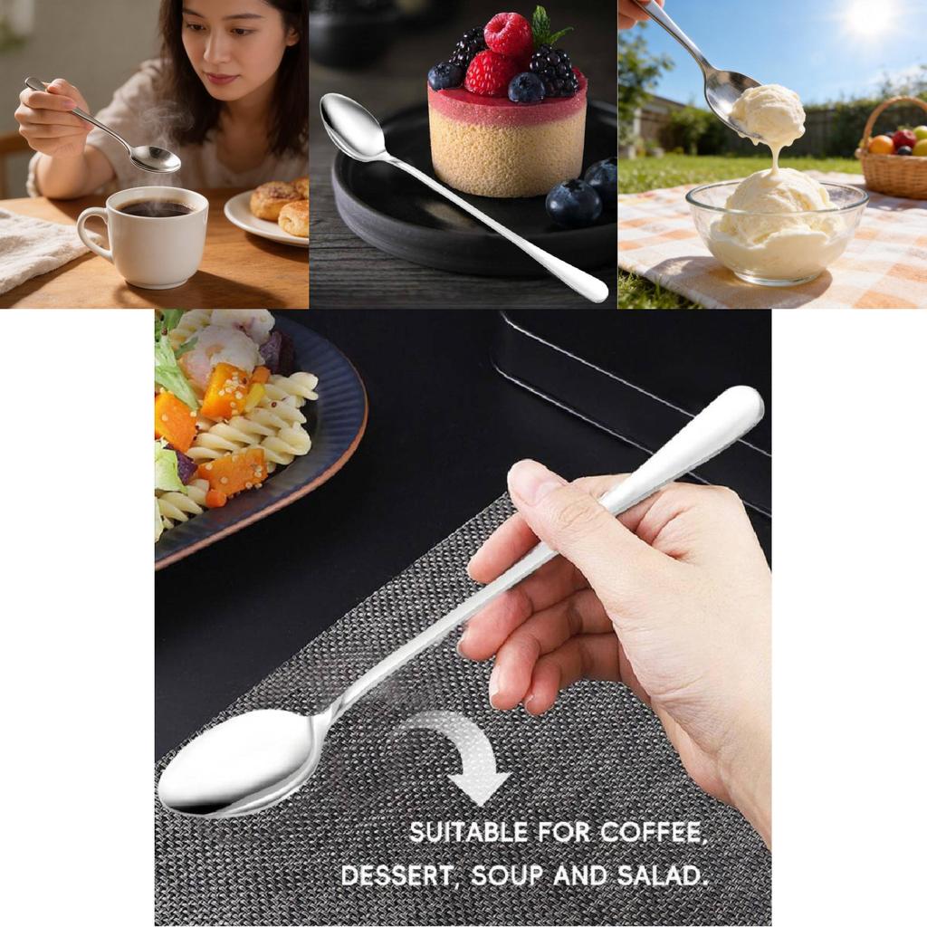 Stainless Steel Soup Spoon With Long Handle For Coffee And Dessert Ideal For Home Kitchen