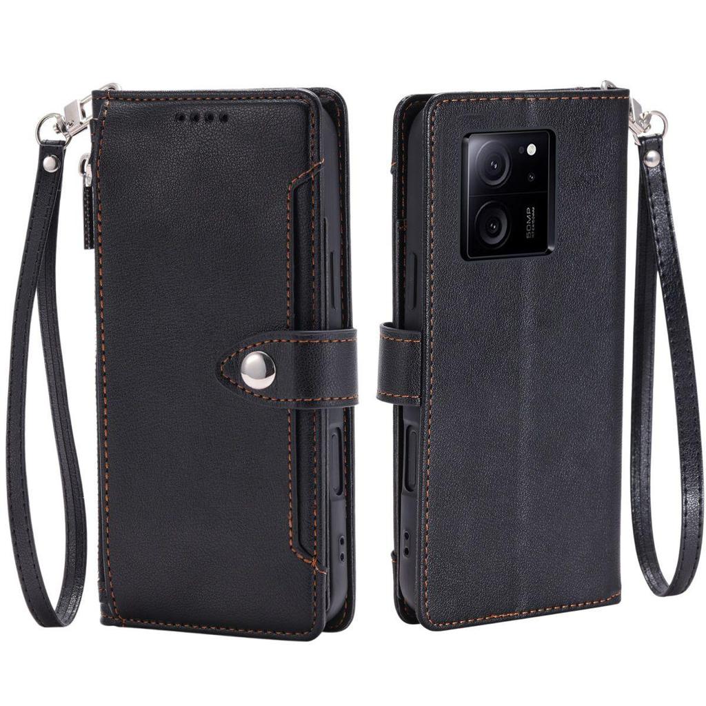 Zipper Pocket Wallet Flip Leather Phone Case for Xiaomi 13T Pro Multi Card Slots Kickstand Cover Wrist Strap