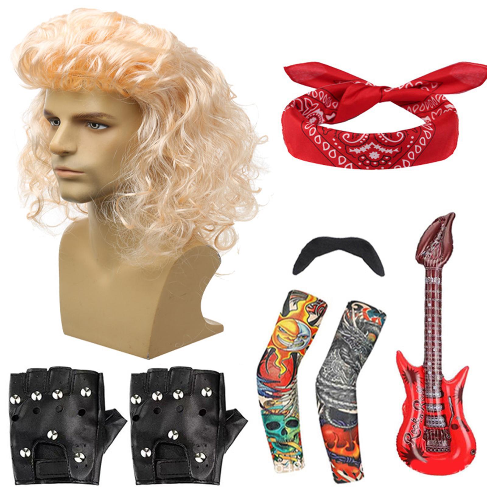 

Music Star Costume Disco Fancy Dress Accessory with Artificial Beards Wigs Glasses Inflatable Guitar Arm Sleeves Gloves 26