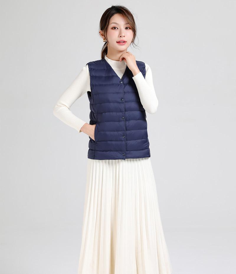 New Light Down Liner Vest Women's Collarless White Duck Down Warm Large Size Inner Vest