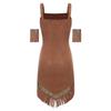 Authentic Native American Halloween Costume for Women S-4XL: Faux Suede Dress with Tassel Hem & Arm Cuffs for Cosplay