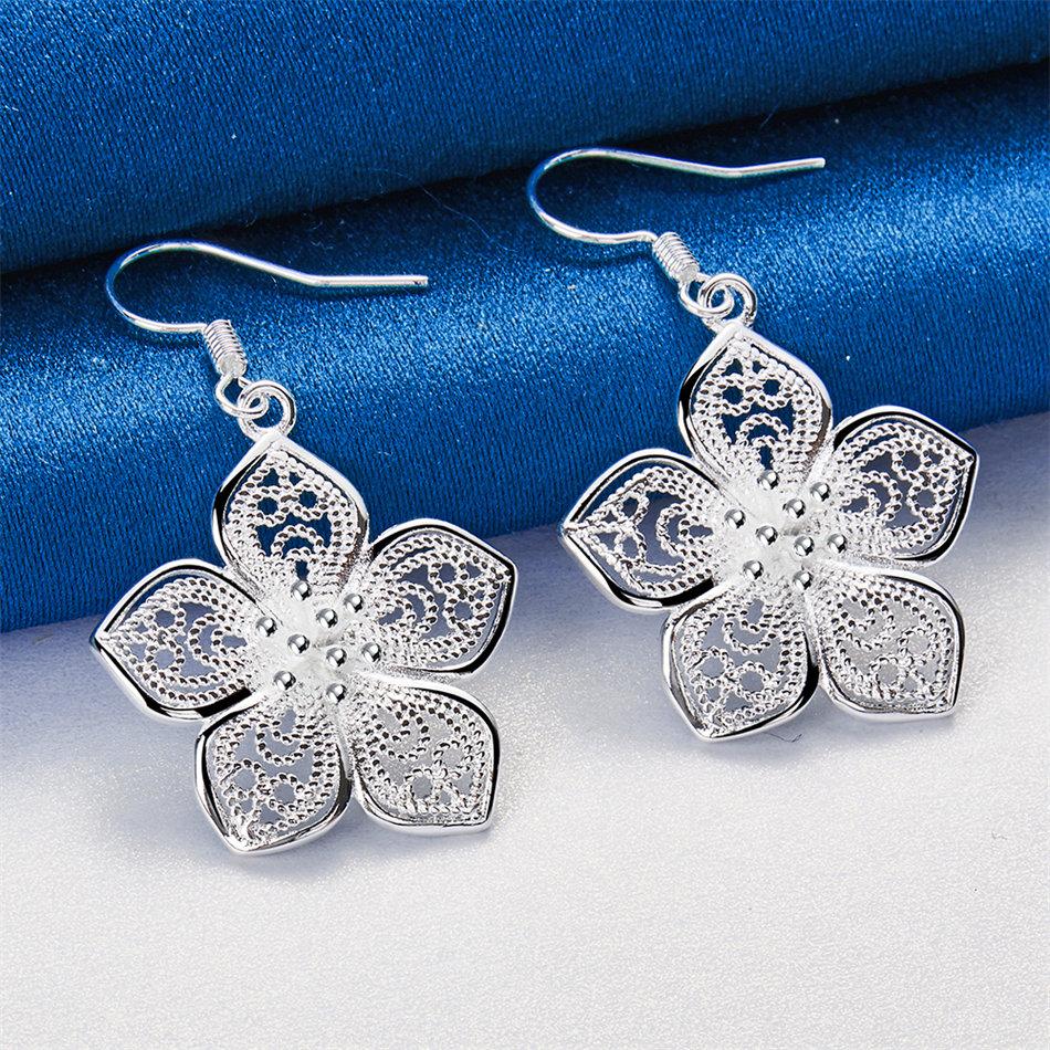 Luxury 925 Sterling Silver Exquisite Floral Openwork Earrings for Women, Fashion Jewelry Gifts, Wedding Accessories