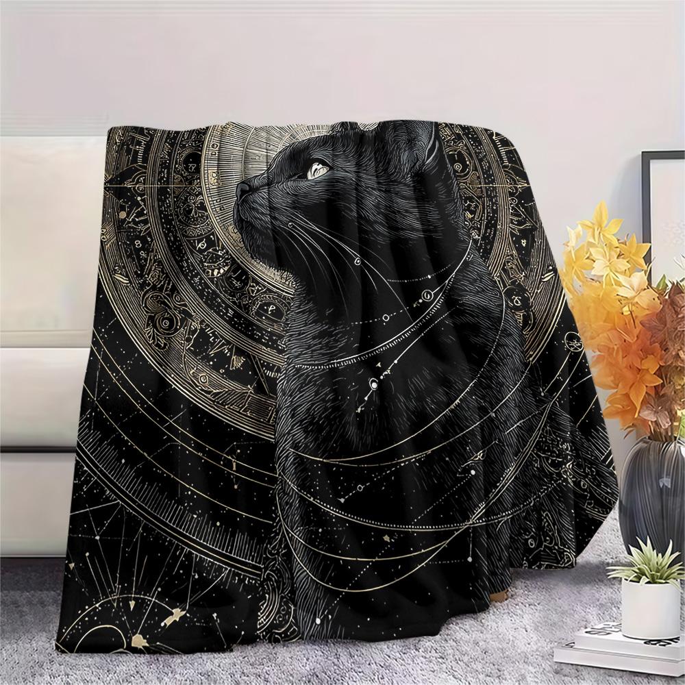 Black Cat Print Flannel Blanket, High Quality Comfortable for All Seasons, Home Decor, Warmth and Comfort, Perfect for Christmas Gifts