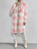 European and American Autumn/Winter Plaid Lapel Plush Button-Down Long Coat for Women