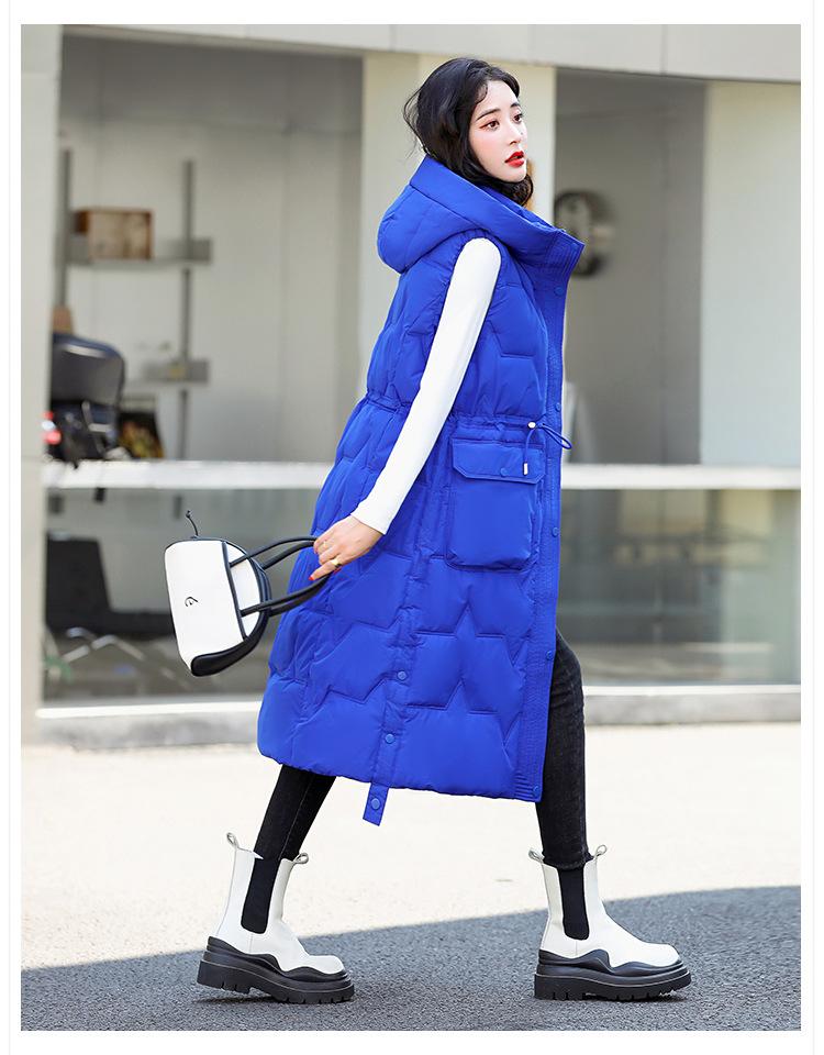 Damen Herbst Winter Kapuzen Ärmelloser Langer Weste Mantel Oberbekleidung Daunenjacke Baumwolle Gepolsterte Parkas Weste