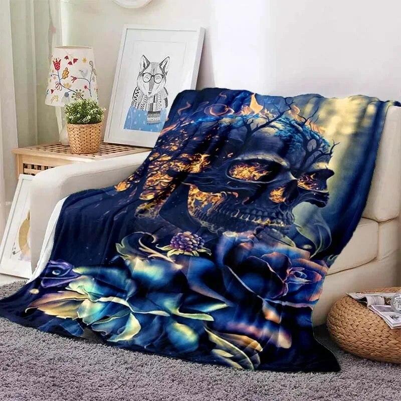 Vintage  Mexican Day of The DeadPattern Blanket Star Art Flannel Thin Blanket Portable Home Travel Office Lunch BreakBlanket
