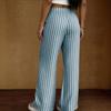 Pantalon Décontracté pour Femme Coupe Ample Jambes Larges Taille à Cordon Motif Rayures Verticales Ceinture Élastique Pantalon Léger Confortable